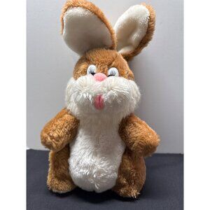 Vintage Daekor Brown White Plush Bunny Rabbit Stuffed Toy Pink Nose Ears 12" Tal
